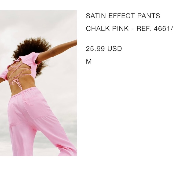 Zara Pink Cropped Lace Up top with Satin Flowy Pant Set - Picture 2 of 5